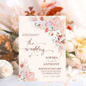 Blush Peach Boho Floral Wedding Einladung