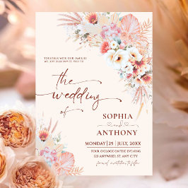 Blush Peach Boho Floral Wedding Einladung
