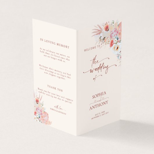 Blush Peach Boho Floral Wedding Program Card (Vorderseite)