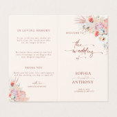 Blush Peach Boho Floral Wedding Program Card (Außenseite Aufgefaltet)