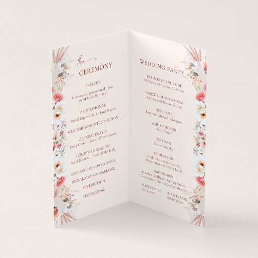 Blush Peach Boho Floral Wedding Program Card (Innenseite)