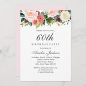 Blush Peach Botanical Floral 60. Geburtstag Einladung (Vorne/Hinten)