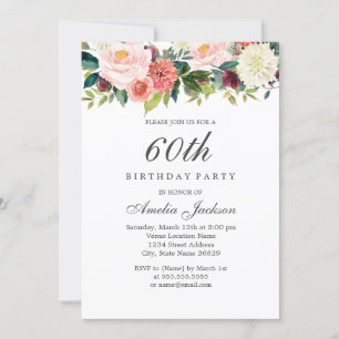 Blush Peach Botanical Floral 60. Geburtstag Einladung