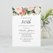 Blush Peach Botanical Floral 80. Geburtstag Einladung (Stehend Vorderseite)