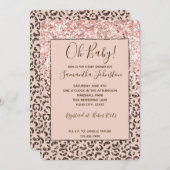 Blush Peach Brown Leopard Glitzer Babydusche Einladung (Vorne/Hinten)