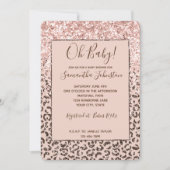 Blush Peach Brown Leopard Glitzer Babydusche Einladung (Vorderseite)