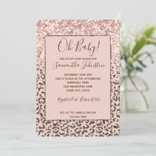 Blush Peach Brown Leopard Glitzer Babydusche Einladung