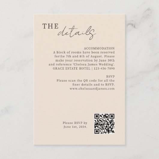 Blush Peach | Chic Minimal Wedding QR Code Begleitkarte (Vorderseite)