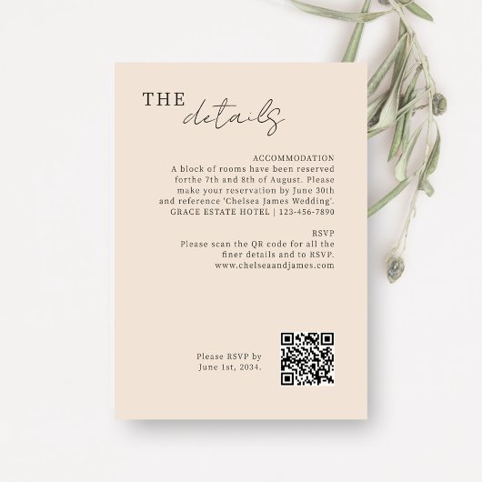 Blush Peach | Chic Minimal Wedding QR Code Begleitkarte