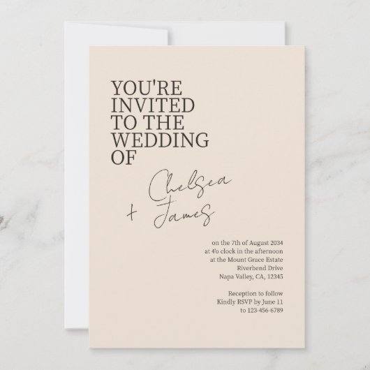 Blush Peach | Chic Script Minimalistisch Wedding Einladung (Vorderseite)