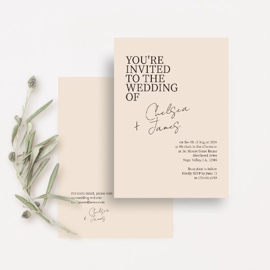 Blush Peach | Chic Script Minimalistisch Wedding Einladung