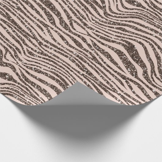 Blush Peach Chocolate Braun Zebra Glitzer Geschenkpapier (Ecke)
