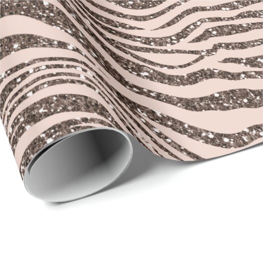 Blush Peach Chocolate Braun Zebra Glitzer Geschenkpapier (Rolleneckpunkt)