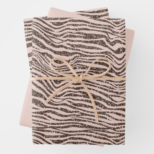 Blush Peach Chocolate Braun Zebra Glitzer Geschenkpapier Set (Beispiel)