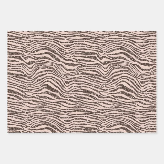 Blush Peach Chocolate Braun Zebra Glitzer Geschenkpapier Set (Vorderseite)