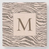 Blush Peach Chocolate Braun Zebra Glitzer Steinuntersetzer (Vorderseite)