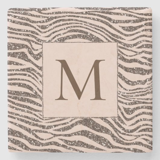 Blush Peach Chocolate Braun Zebra Glitzer Steinuntersetzer (Vorderseite)