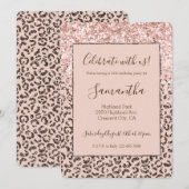Blush Peach Chocolate Brawn Leopard Glitzer Einladung (Vorne/Hinten)