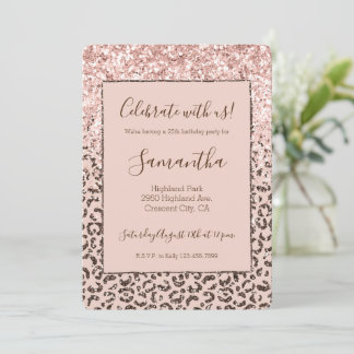Blush Peach Chocolate Brawn Leopard Glitzer Einladung