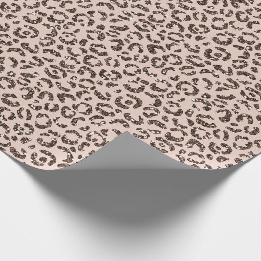 Blush Peach Chocolate Brawn Leopard Glitzer Geschenkpapier (Ecke)