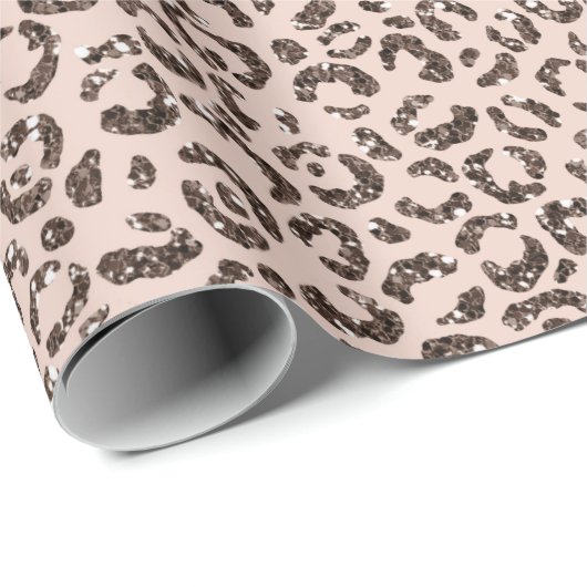 Blush Peach Chocolate Brawn Leopard Glitzer Geschenkpapier (Rolleneckpunkt)