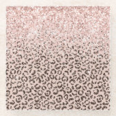 Blush Peach Chocolate Brawn Leopard Glitzer Glasuntersetzer (Vorderseite)