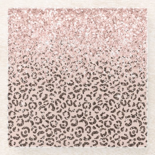 Blush Peach Chocolate Brawn Leopard Glitzer Glasuntersetzer (Vorderseite)