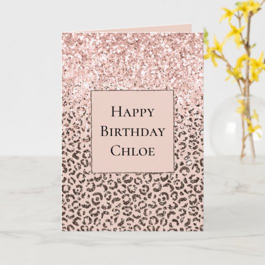 Blush Peach Chocolate Brawn Leopard Glitzer Karte (Gelbe Blume)