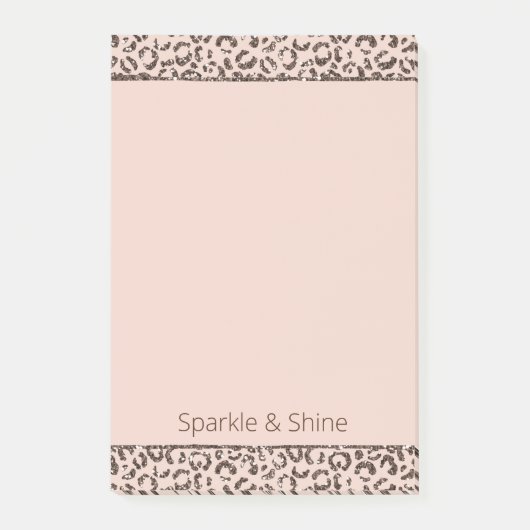 Blush Peach Chocolate Brawn Leopard Glitzer Post-it Klebezettel (Vorderseite)