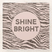 Blush Peach Chocolate Brown Zebra Glitzer Shine Glasuntersetzer (Vorderseite)
