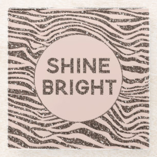 Blush Peach Chocolate Brown Zebra Glitzer Shine Glasuntersetzer