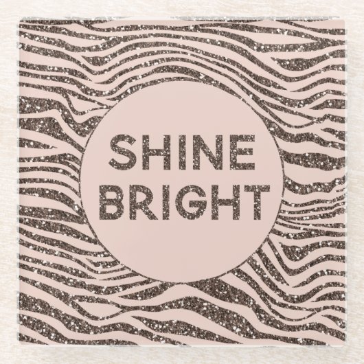 Blush Peach Chocolate Brown Zebra Glitzer Shine Glasuntersetzer (Vorderseite)