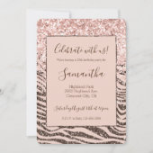 Blush Peach Chocolate Brown Zebra Glitzy Glitzer Einladung (Vorderseite)