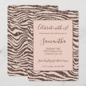 Blush Peach Chocolate Brown Zebra Print Glitzer Einladung (Vorne/Hinten)