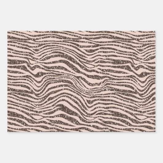 Blush Peach Chocolate Brown Zebra Print Glitzer Geschenkpapier Set (Vorderseite 2)