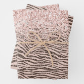 Blush Peach Chocolate Brown Zebra Print Glitzer Geschenkpapier Set (Beispiel)