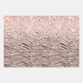 Blush Peach Chocolate Brown Zebra Print Glitzer Geschenkpapier Set (Vorderseite)