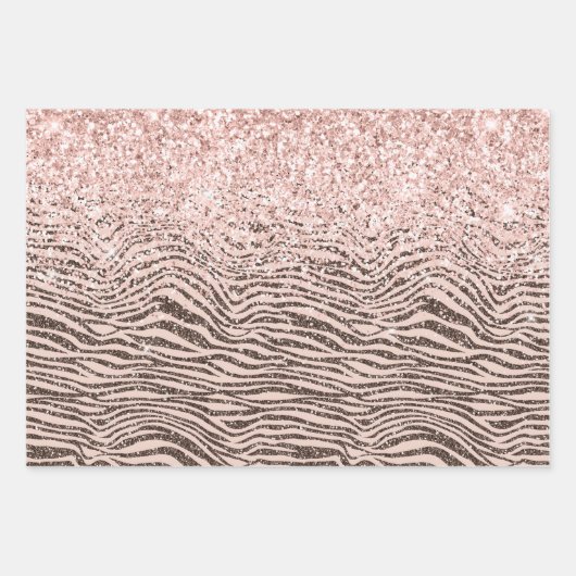 Blush Peach Chocolate Brown Zebra Print Glitzer Geschenkpapier Set (Vorderseite)
