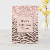 Blush Peach Chocolate Brown Zebra Print Glitzer Karte (Gelbe Blume)