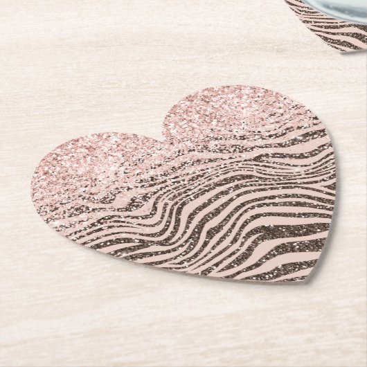 Blush Peach Chocolate Brown Zebra Print Glitzer Untersetzer (angewinkelt)