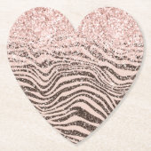 Blush Peach Chocolate Brown Zebra Print Glitzer Untersetzer (Vorderseite)