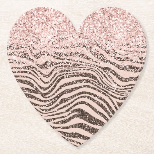 Blush Peach Chocolate Brown Zebra Print Glitzer Untersetzer (Vorderseite)