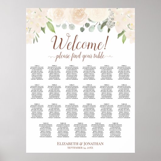 Blush Peach floral 23 Table Wedding Seating Chart Poster (Vorne)