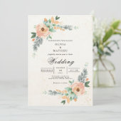 Blush Peach Floral Arch Wedding Einladung (Stehend Vorderseite)