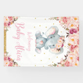 Blush Peach Floral Elephant Baby Dusche Willkommen Banner (Horizontal)