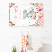 Blush Peach Floral Elephant Baby Dusche Willkommen Banner (InSitu)