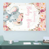 Blush Peach Floral Elephant Babydusche Hintergrund Banner (Messe)