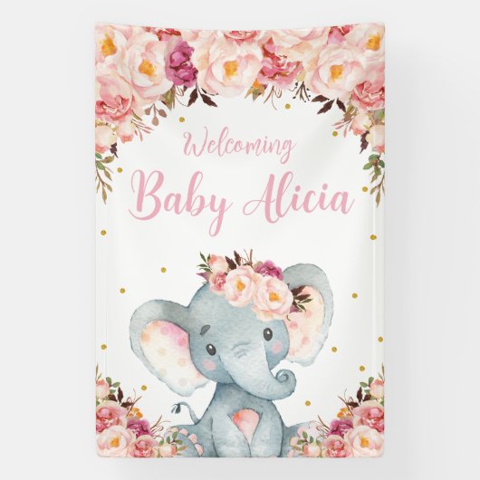 Blush Peach Floral Elephant Babydusche Hintergrund Banner (Vertikal)