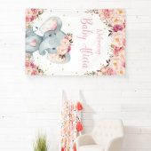 Blush Peach Floral Elephant Babydusche Hintergrund Banner (InSitu)
