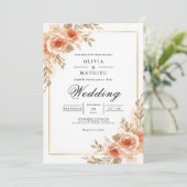 Blush Peach Floral Frame Wedding Einladung (Stehend Vorderseite)